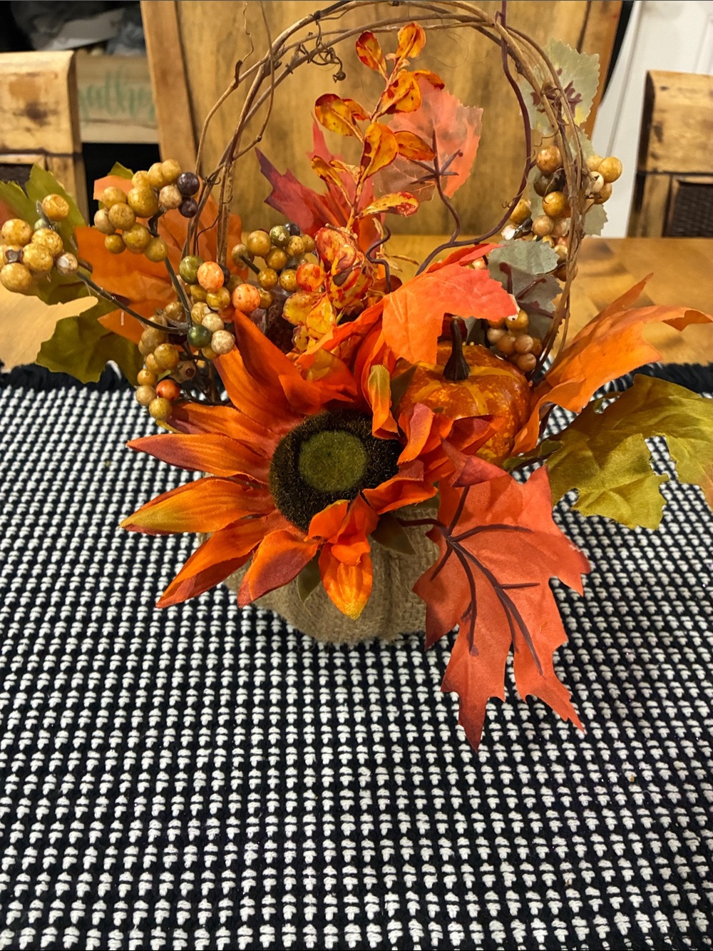 🍁Autumn Orange Sunflower and Pumpkin Table Accent - Fall Floral Arrangement